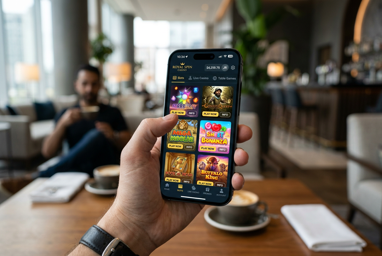 A person using a mobile casino app on a modern smartphone.